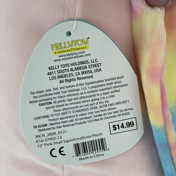 Squishmallow Silvina 12" Pink Snail Plush Kellytoy Stuffed Toy NEW - Picture 7 of 10
